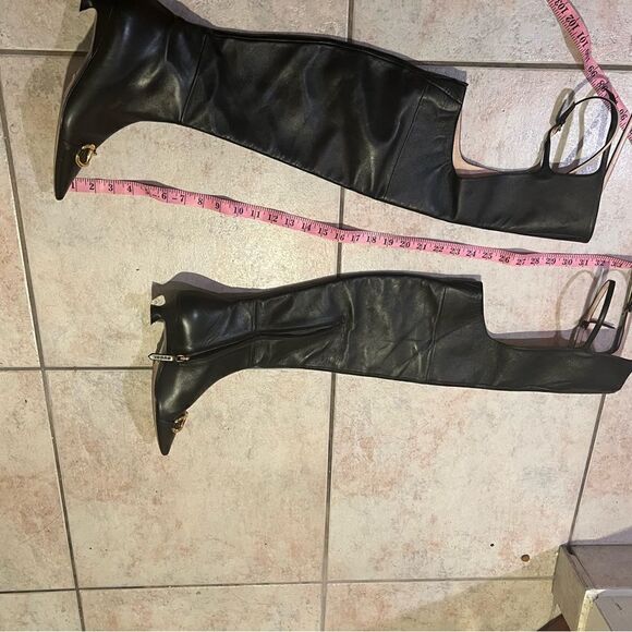 Gucci horsebit heel cutout dress shoes logo Nappa thigh high Over The Knee Boots - Picture 6 of 14